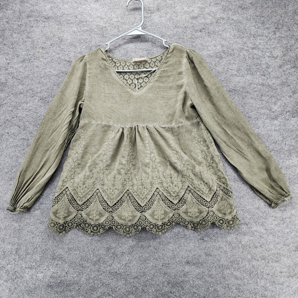 Anthropologie Altard State Shirt Womens XS Long Sleeve Green